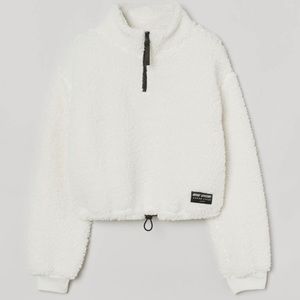 H&M Divided White Sherpa Cropped Half Zip Pullover Sz medium M